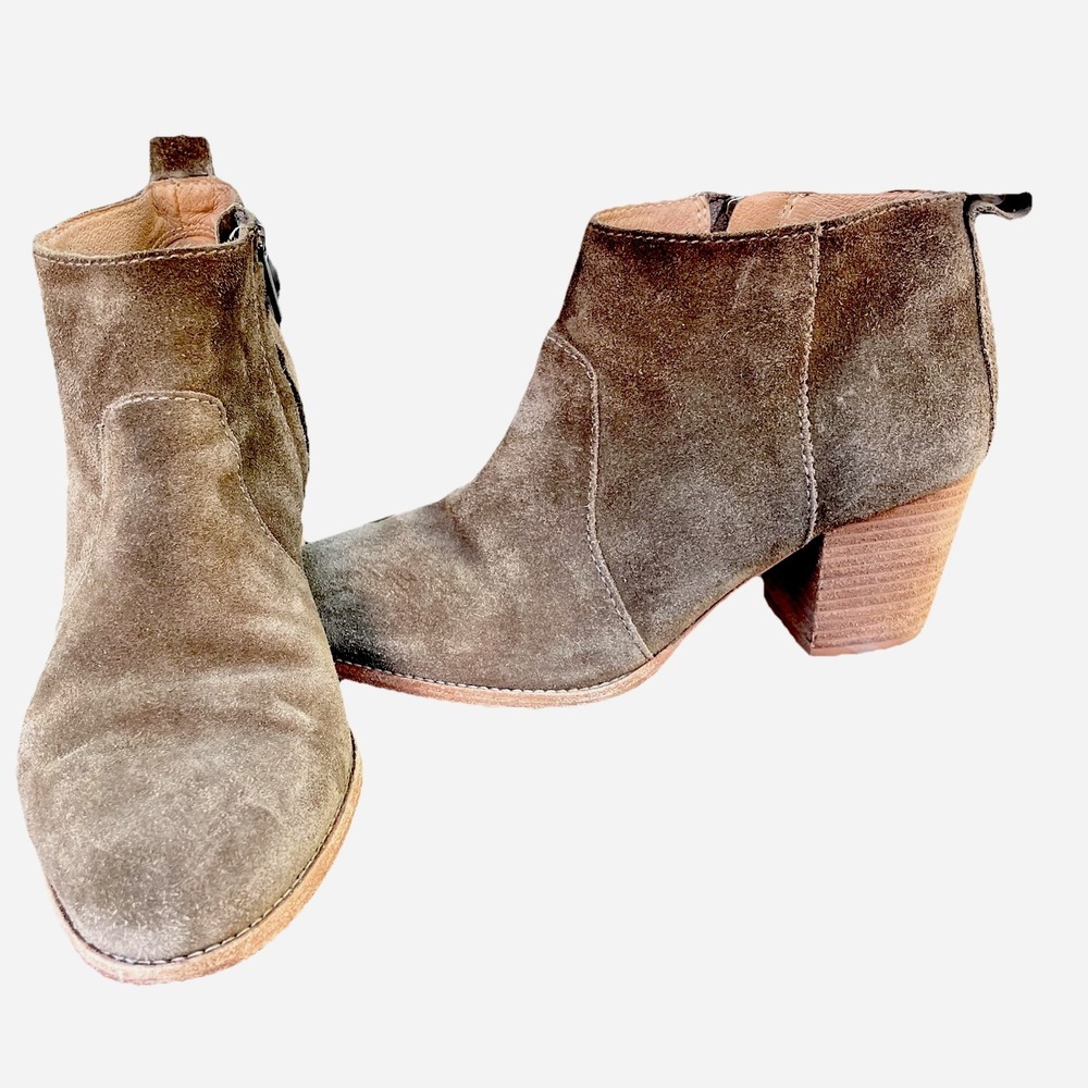 Madewell The Brenner Suede Ankle Booties Brown Leather Sole Block Heel Size 7